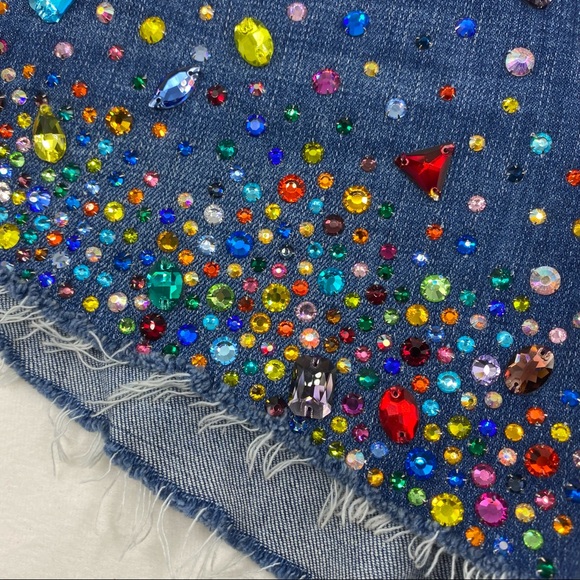 L’AGENCE | Bejeweled Rhinestone Ryland High Rise Jean Shorts RARE | 25 New - Picture 5 of 11